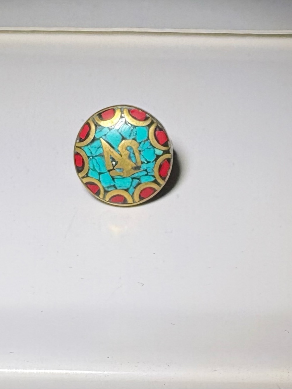 Turquoise and Red Inlay Round Statement Ring